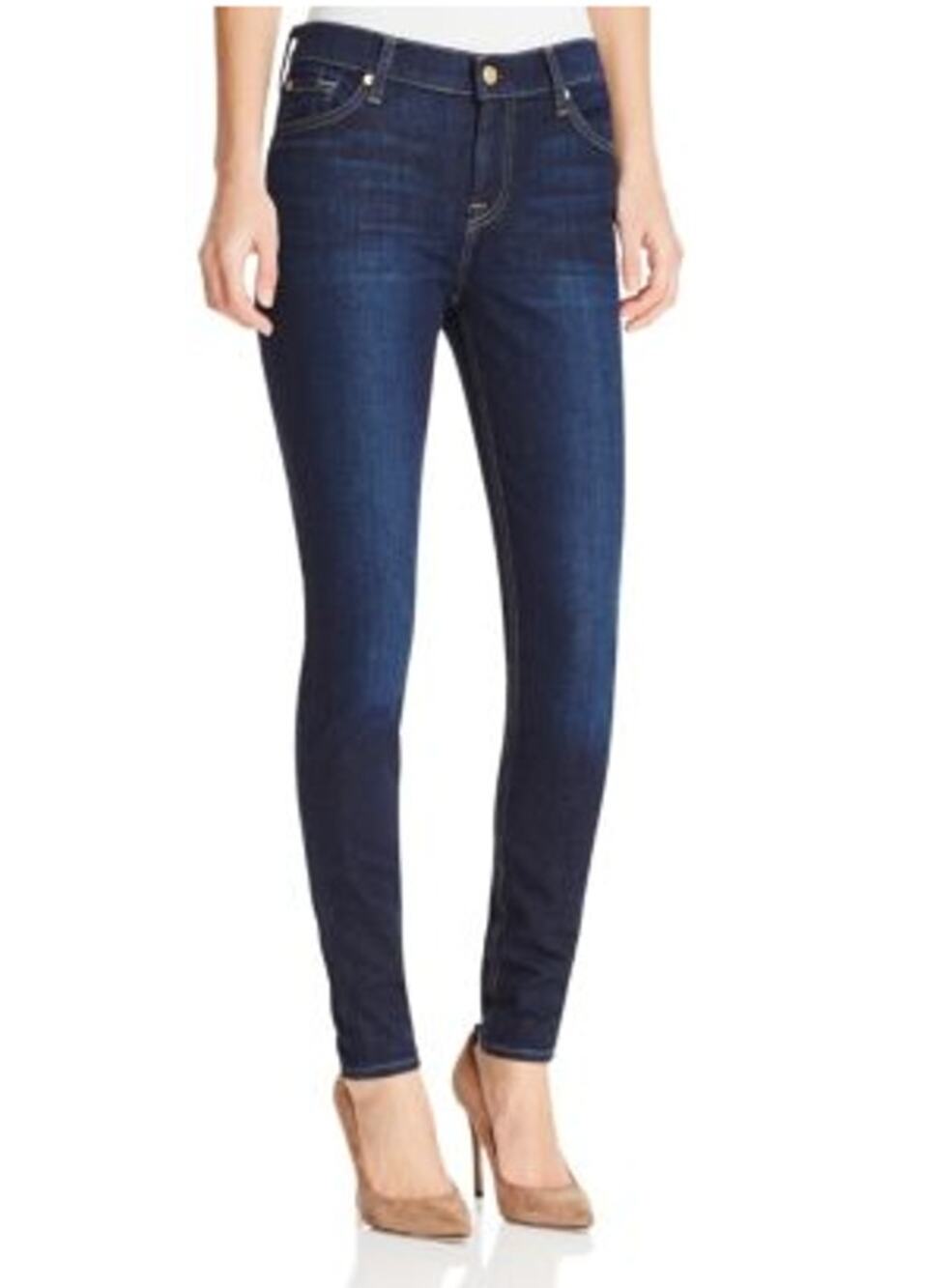 7 FOR ALL MANKIND High Waist Gwenevere Skinny Jeans in Lakeview Dark Wash // 25